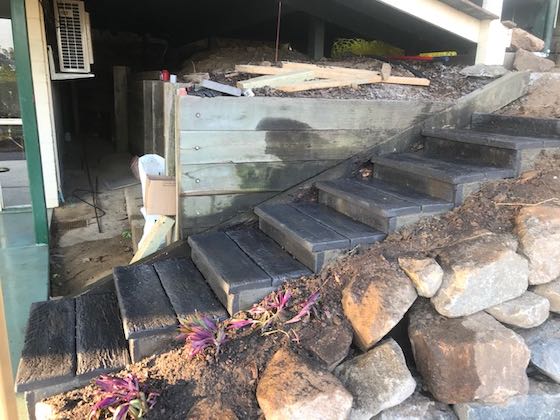 concrete paver stairs with landscaping underway